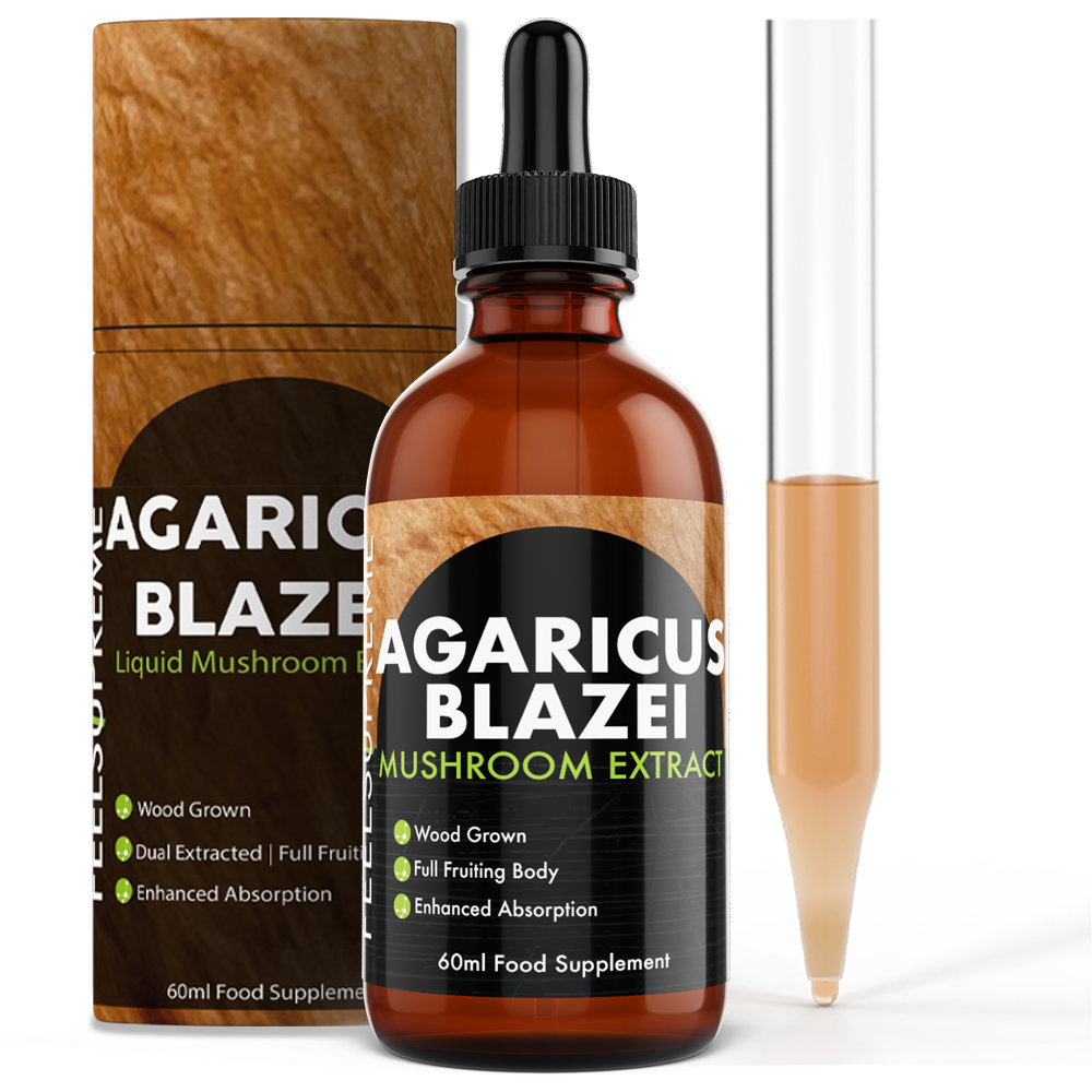 Premium Agaricus Blazei Mushroom Liquid Supplement - Boost immunity and wellness with this high-quality, natural mushroom extract. Convenient dropper bottle, rich in powerful beta-glucans and antioxidants to support health. Ideal for those seeking natural immune support and vitality. Vegan, non-GMO, and made with pure Agaricus Blazei extract.