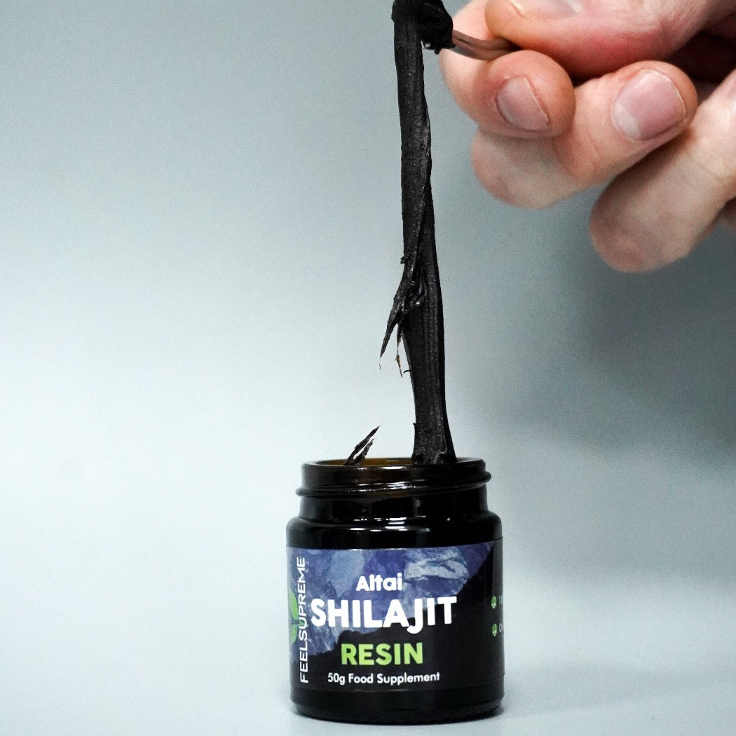 Feel Supreme Altai Shilajit Resin - Premium, pure shilajit extract from the Altai Mountains in convenient resin form. Enhances energy, supports immune health, boosts vitality, and promotes mental clarity. Organic and sustainably sourced.
