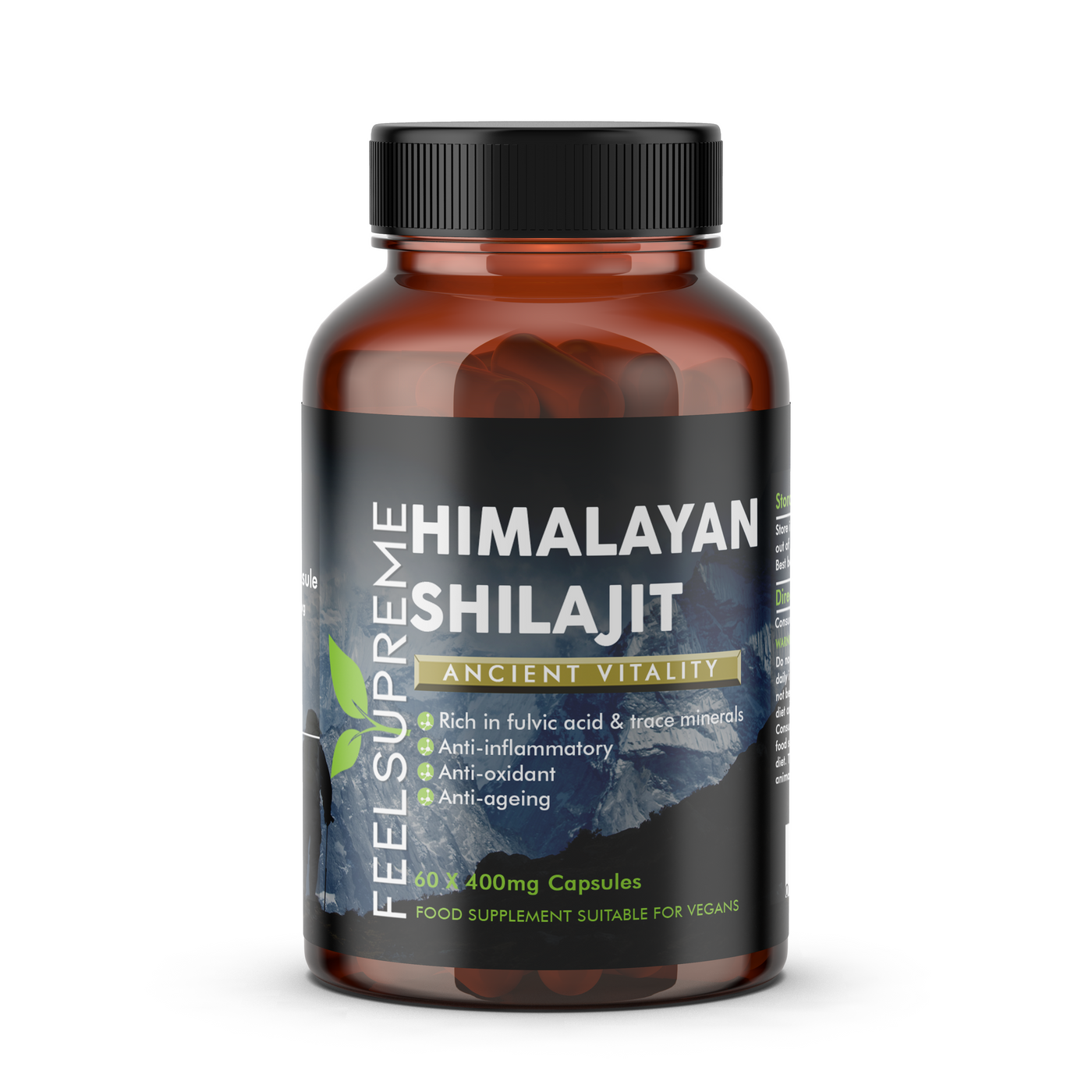 "Himalayan Shilajit Capsules by Feel Supreme - Pure and potent shilajit supplement sourced from the Himalayan mountains. Known for its rich mineral content, this natural health supplement supports energy, vitality, and overall wellness. Ideal for boosting endurance, stamina, and cognitive function. Discover the benefits of Feel Supreme's Himalayan Shilajit Capsules for enhanced mental and physical performance