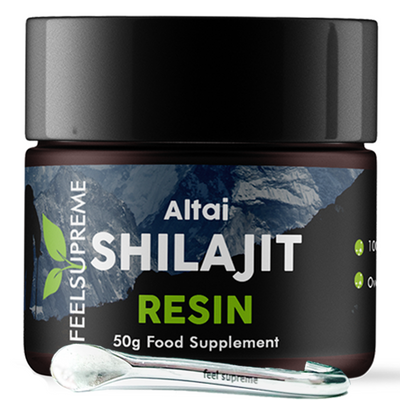 Feel Supreme Altai Shilajit Resin - Premium, pure shilajit extract from the Altai Mountains in convenient resin form. Enhances energy, supports immune health, boosts vitality, and promotes mental clarity. Organic and sustainably sourced.